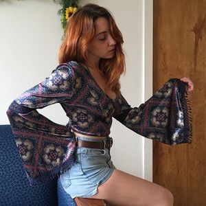 Velvet Bell Sleeve Crop